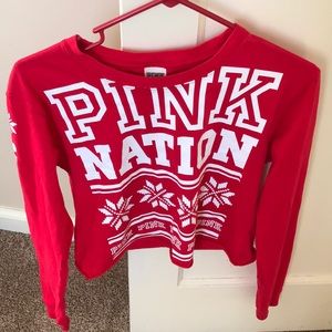 Long sleeve red pink nation crop XS